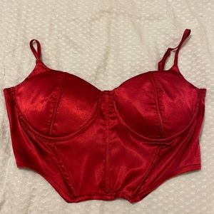 Red bustier lace back crop top